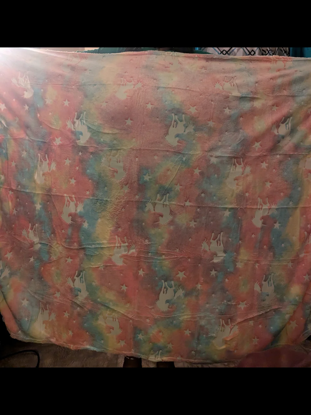 Plush Unicorn Print Throw Blanket - Pastel Rainbow Pink